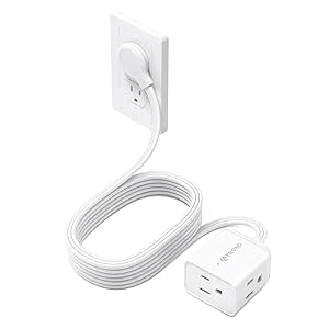 TROND Flat Extension Cord 10ft - Right Angled Flat Plug Power Strip, 16 AWG Power Cord Extension Indoor, 3 Prong Extension Cord with Multiple 3 Outlets for Office Home Kitchen Appliances, White