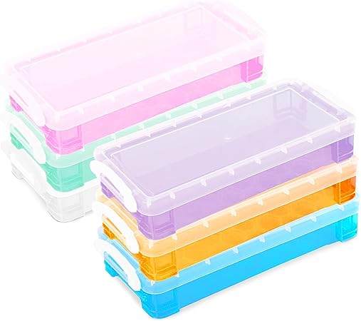 Pencil Box,6 Pack Large Capacity Pencil Box Stackable Plastic Pencil Box Cases Office Supplies Storage Organizer Box Brush Painting Pencils Storage Container Clear Stationery Case