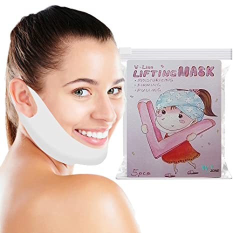 5 Piece V Shape Lifting Up Facial Mask Double Chin Reducer with Hydro-Gel Facial Slimming Strap V Line Lifting Mask Chin Strap for Women and Men Moisturizing and Hydrating Effect Firmer Tighter Skin