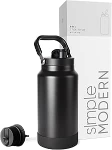 Simple Modern Trek Pivot | Half Gallon Water Bottle Jug with Handle & Boot | Interchangeable Straw & Chug Lids | Large Insulated Stainless Steel | Sports Camping Outdoors | 64oz, Midnight Black