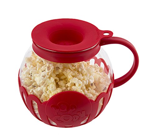 Ecolution Micro-Pop Microwave Popcorn Popper 1.5QT - Temperature Safe Glass w/Multi Purpose Lid, Snack Size, Red