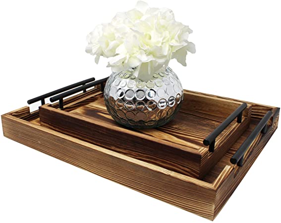 Serving Tray by East World (Large 17"x13" and Medium 13"x9", Torched Medium Brown)