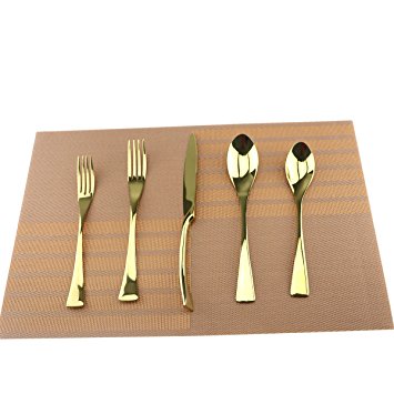 Uniturcky Gold 18/10 Stainless Steel Flatware Set – Stylish Set of Eating Utensils for 1 Person - Dinner Knife, Fork, Soup Spoon, Tea Spoon - Ideal Weight & Size, for Everyday Use or Holidays