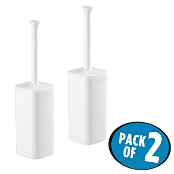 mDesign Square Toilet Bowl Brush and Holder for Bathroom Storage - Pack of 2, White