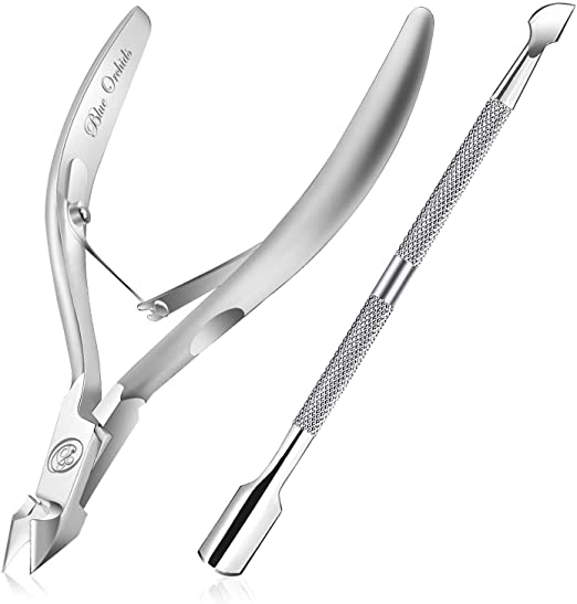 Cuticle Trimmer with Cuticle Pusher - Cuticle Remover Cuticle Nipper Professional Stainless Steel Cuticle Cutter Clipper Durable Pedicure Manicure Tools for Fingernails and Toenails (Silver)