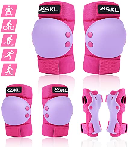 SKL Knee Pads for Kids, Elbow and Knee Pads Kids 6-13, Toddler 3 in 1 Protective Gear Set with Wrist Guards, Adjustable Strap for Skating Scooter Bike Riding Skateboard Cycling Rollerblading