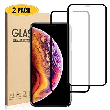 FusionTech® iPhone XR Screen Protector Glass Tempered [5D Full Coverage] Easy Installation Scratch Resistant Screen Protector for iPhone XR 6.1 (2018) - 2 Pack (Black)