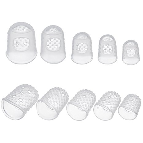 Antner 10 PCS Silicone Guitar Fingertip Protectors Anti-slip Finger Guards for Ukulele Electric Guitar,5 Sizes, Clear