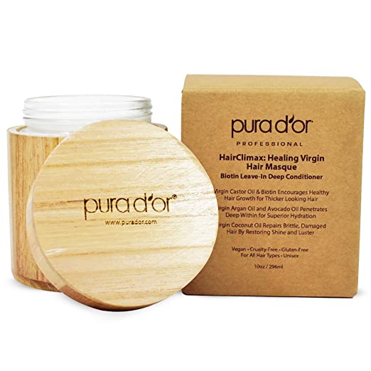 PURA D'OR HairClimax Biotin Healing Virgin Hair Masque (10oz) - Deep Conditioning Leave-In Treatment Mask with Argan Oil, Castor Oil & Coconut Oil - Helps Rejuvenate Brittle Strands & Restores Shine