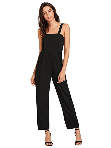 Romwe Women's Sexy Sleeveless Adjustable Strap Button Back Romper Tank Jumpsuit with Pocket