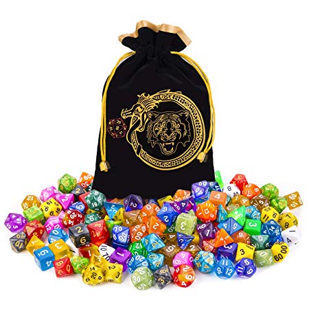 CiaraQ DND Dice Set, 140PCS Polyhedral Game Dice, 20 Set Double Color DND Role Playing Dice with 1 Big Pouch for Dungeon and Dragons DND RPG MTG Table Games Dice D4 D8 D10 D12 D20
