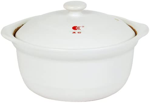 KANGSHU Ceramic Heat-Resistant Stock Pot, Soup Pot, Stew, Slow Cook, Chinese Cooking Pot, (1.8L-2#, White)