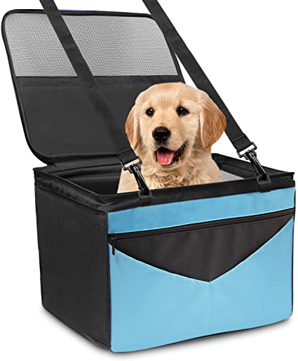 Prodigen Pet Dog Booster Seat, Deluxe Pet Booster Car Seat for Small Dogs Medium Dogs, Reinforce Metal Frame Construction, Portable Waterproof Collapsible Dog Car Carrier with Seat Belt