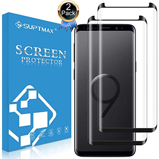 SUPTMAX Screen Protector Film for Galaxy S9 [Case Friendly] Samsung Galaxy S9 Tempered Glass [9H Hardness] Samsung S9 Glass Screen Protector (S9 Black 2 Glass)