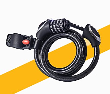 COMBINATION BIKE CABLE LOCK WITH LED LIGHT 1/2" Self Coiling Cable with Soft Plastic Coating.