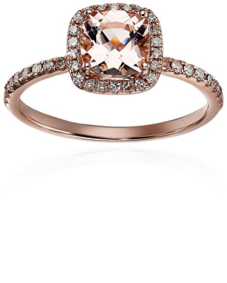 10k Rose Gold Morganite and Diamond Cushion Engagement Ring (1/4cttw, H-I Color, I1-I2 Clarity), Size 7