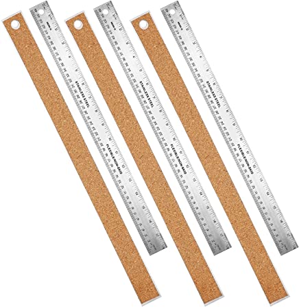 3 Pieces Stainless Steel Cork Back Rulers Metal Ruler Set Non Slip Straight Edge Cork Base Rulers with Inch and Metric Graduations for School Office Engineering Woodworking (18 Inches)