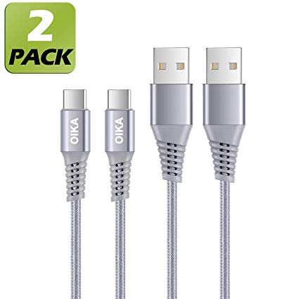 USB Type C Cable Fast Charging,OIKA 2 Pack 6FT Nylon Braided USB C Fast Charging Cord Compatible Samsung Galaxy Note 9 S9 S8 Note 8,LG V30 G6 G5,Nintendo Switch (Grey)