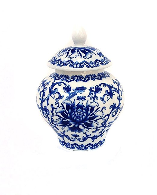 Ancient Chinese Style Blue and White Porcelain Tea Storage Helmet-shaped Temple Jar (Small size)