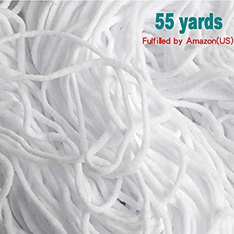 Elastic Strap White Earloop Cord Stretchy Ear Tie Rope Handmade String for Sewing,1/8-Inch (3mm) (55 Yard)