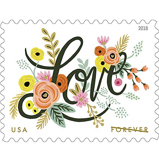 Love Flourishes 5 Sheets of 20 USPS First Class Forever Postage Stamps Wedding Love Valentine 100 Stamps