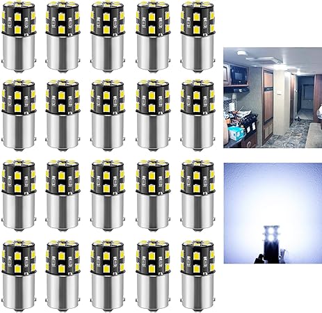 BRISHINE 20PCS 1141 1156 Interior LED Light Bulbs for RV, Super Bright 18-SMD Cool White 1073 1003 7506 BA15S LED Bulbs for Camper Trailer Boat Indoor Lights(12V DC)