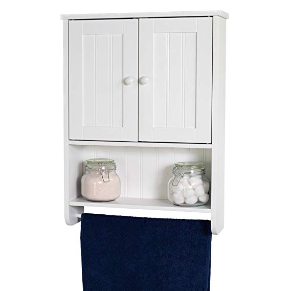 WholesalePlumbing Country Cottage Wall Cabinet Bathroom Storage with Towel Bar, White