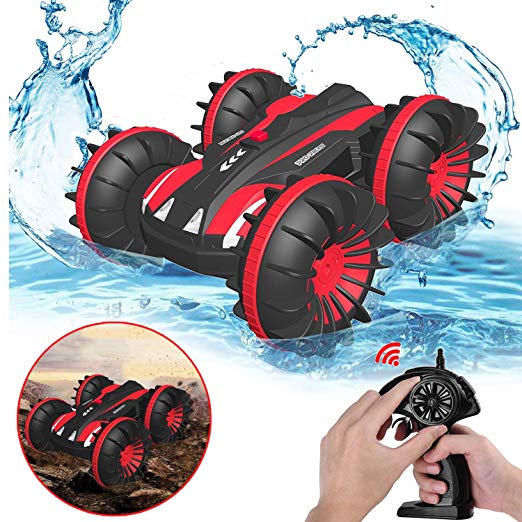 Gifts for 5-12 Year Old Boys Amphibious Remote Control Car for Kids 2.4 GHz RC Stunt Car for Boys Girls 4WD Off Road Monster Truck Gifts Remote Control Boat Summer Beach Toy Red