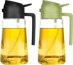 TrendPlain 16oz Oil Dispenser Bottle for Kitchen - 2 in 1 Olive Oil Dispenser and Oil Sprayer - 470ml Olive Oil Bottle - Oil Sprayer for Cooking, Kitchen, Salad, Barbecue 2Pcs Green & Black