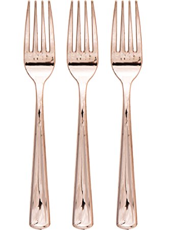 Creative Converting 315135 Metallic Plastic Forks, Rose Gold