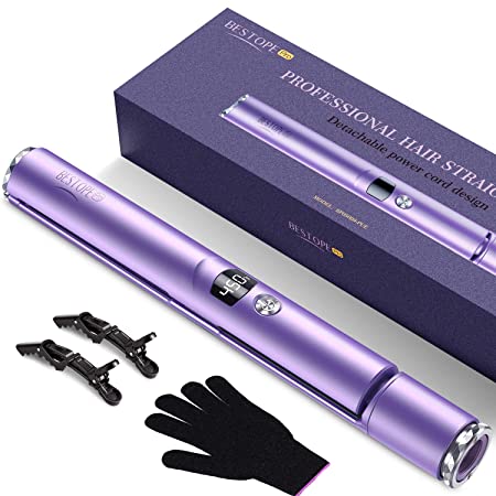 Hair Straightener and Curler 2 in 1 Hair Straightener Hair Styling Iron with Detachable Power Cord Tourmaline Ceramic Flat Iron Adjustable Temperature 265℉-450℉