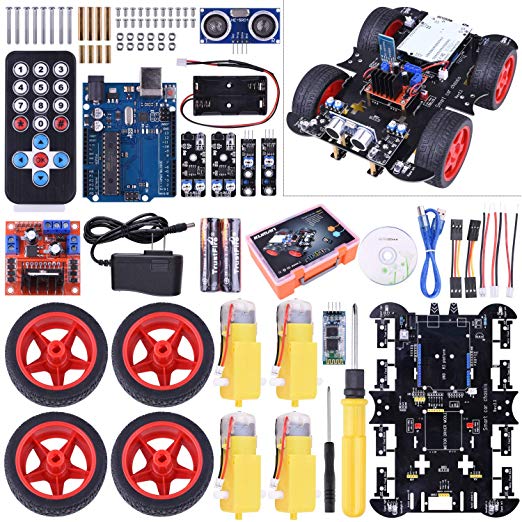 Upgraded RC Smart Robot Car Kit,Kuman for Robotics Kit Building Sets with Line Module,Ultrasonic Sensor,Servo Motor,LED,Buzzer Horn,Tutorials Compatible with Arduino Project Beginner,Kid (Robot Car Kit)