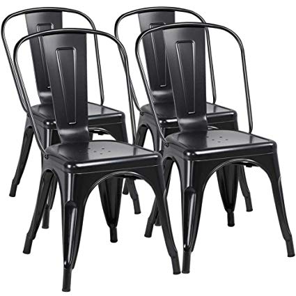 Yaheetech Iron Metal Dining Chairs Stackable Side Chairs Tolix Bar Chairs with Back Indoor/Outdoor Classic/Chic/Industrial/Vintage Bistro Café Trattoria Kitchen Restaurant Black, Set of 4