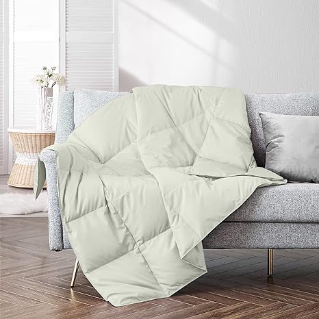 puredown Soft Down Throw Blanket Lightweight Packable Couch Throw for Indoor and Outdoor Use, 50/''X70/'', Ivory, Light Khaki