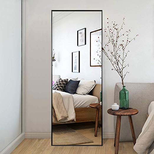 Trvone Full Length Mirror Floor Mirror, Large Rectangle Bedroom Mirror Dressing Mirror Wall-Mounted Mirror, Standing Hanging or Leaning Against Wall, 65"x22" (Black)