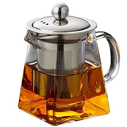 Rerii Glass Teapot with Infuser, 260ml Glass Teapot with Heat Resistant Removable Stainless Steel Infuser for Blooming and Loose Leaf Tea, Personal Glass Teapot, Perfect for One Person Use