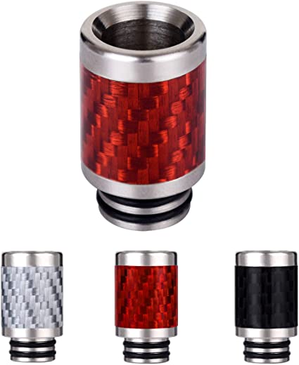WOLFTEETH Carbon Fiber Plus Stainless Steel 510 Drip Tip Mouthpieces for Electronic Cigarette Vape Tank Vaping Devices | Nicotine Free/Red 124313
