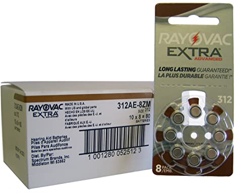 80 Rayovac Hearing Aid Batteries Size 312 (80 BATTERIES)