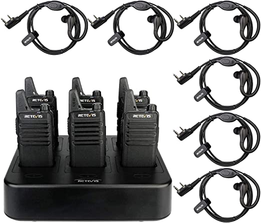 Retevis RT22 Walkie Talkies Rechargeable Hands Free Two Way Radios Bundle with Retevis RT22 Walkie Talkies Earpiece 6 Pack