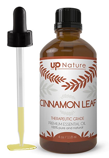 UpNature The Best Cinnamon Leaf Essential Oil 4 OZ - GMO Free - 100% Pure - Unrefined Premium Quality - For Hair & Skin - With Dropper Made of Glass - Use With Aromatherapy Diffuser & Massage Oil