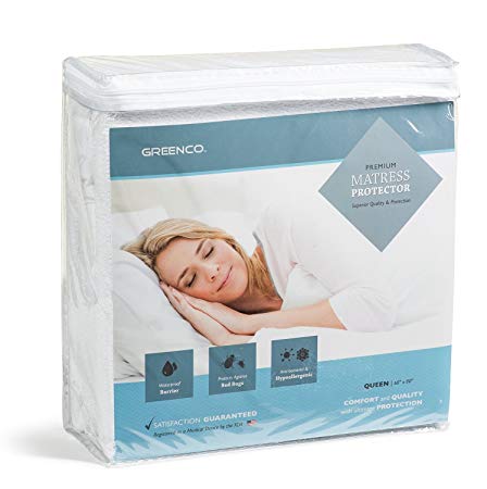 Greenco Premium Hypoallergenic Waterproof Mattress Protector - Vinyl Free (Queen)