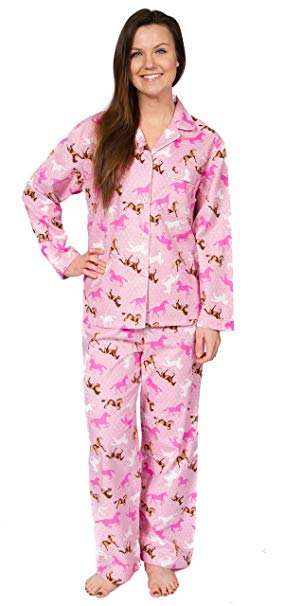 Leisureland Women's Cotton Flannel Long Sleeve Pajama Set, PJs Sleepwear