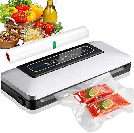 Aobosi Vacuum Sealer/5 In 1 Automatic Food Sealer Machine for Food Storage and Preservation with Dry&Moist Modes for Sous Vide,Led Indicator Lights&Started Kit of Rolls&Hose for Home 11 x 5 x 2 inches