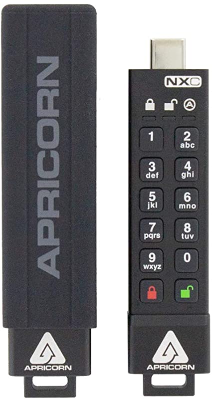 Apricorn Aegis Secure Key 3 NXC 4GB 256-bit Encrypted FIPS 140-2 Level 3 Validated Secure USB 3.0 Type C Flash Drive, ASK3-NXC-4GB, Black