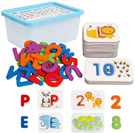 Alphabet Numbers Toddler Flash Cards - ABC Wooden Letters Jigsaw Numbers Alphabets Puzzles Flashcards for Age 2 3 4 Years Old - Preschool Learning Educational Montessori Toys Gift for Kids Baby