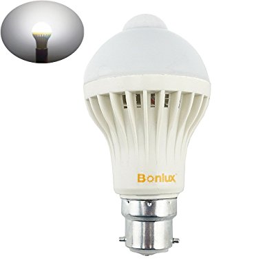 Bonlux 5W B22 PIR Motion Sensor Detector LED Bulb Cool White 6000K A60 A19 GLS BC Bayonet 50W Equivalent LED Auto Bulb for Bathroom/Stairs/Front Door/Garage