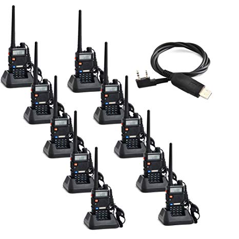 Baofeng UV-5R UHF/VHF 136-174/400-480 MHz Dual-Band CTCSS/DCS FM Transceiver Ham Amateur Radio walkie talkies with Headsets 2 Way Radio Long Range Black 10 Pack