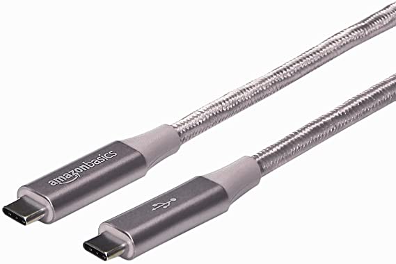 AmazonBasics Double Braided Nylon USB-C to USB-C 3.1 Gen 2 Cable with Power Delivery (10 Gbps) | 3 feet, Dark Grey