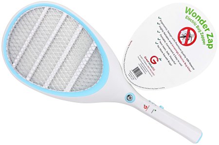 Wonder Zap Electric Bug Zapper Mosquito Bite Fly Swatter for Indoor & Outdoor Pest Control Portable Light Durable ABS Plastic and Battery Operated with LED Handheld Tennis Racket Shaped for Easy Swing