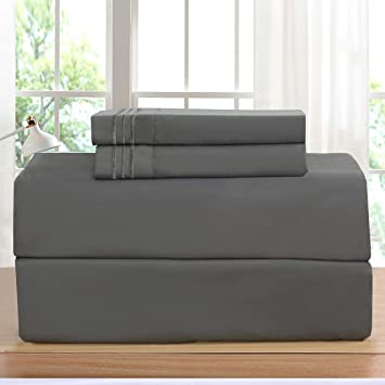 Luxurious Bed Sheets Set on Amazon! Elegant Comfort 1500 Thread Count Wrinkle,Fade and Stain Resistant 4-Piece Bed Sheet Set, Deep Pocket, Queen Grey